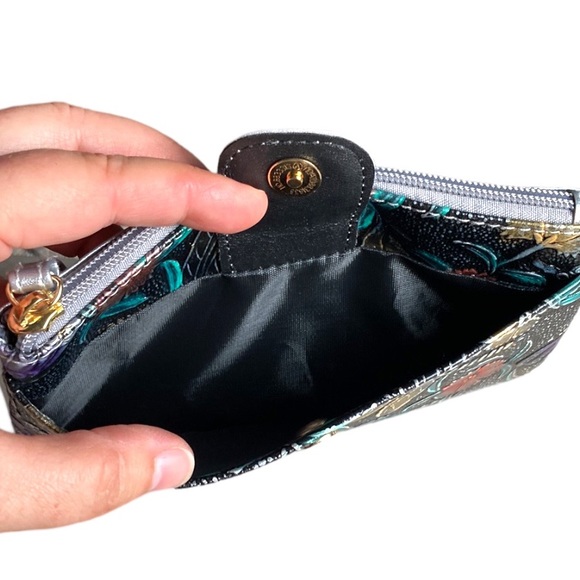 Vintage Style Floral Pattern Faux Leather Wristlet Silver Gray Pink Green New - Picture 8 of 14